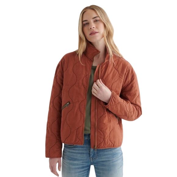 Lucky Brand Women’s Quilted Jacket Short Full Zip Pockets Cotton sz S Cream - Picture 12 of 13